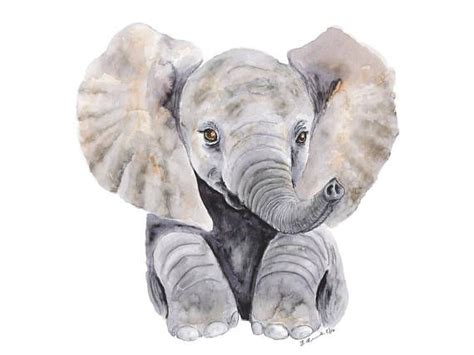 Large Elephant Print Baby Elephant Nursery Watercolor Baby Animal