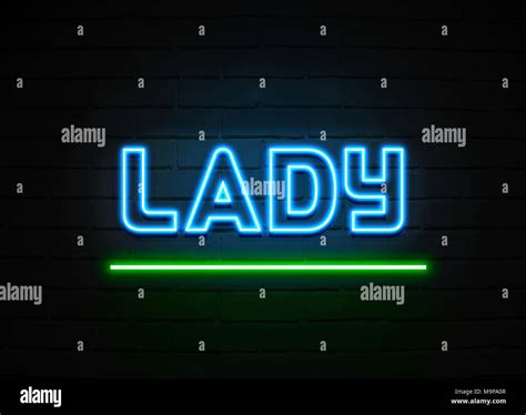 lady neon sign glowing neon sign on brickwall wall 3d rendered royalty free stock