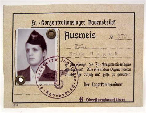 Check spelling or type a new query. GERMAN NAZI RAVENSBRUCK ID CARD W/ PHOTO FOR FEMALE GUARD