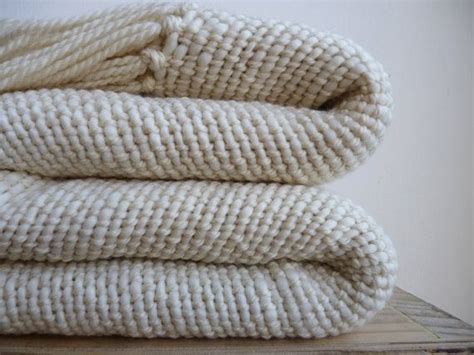 Chunky Ecru Wool Woven Blanket Natural Organic By Texturabledecor