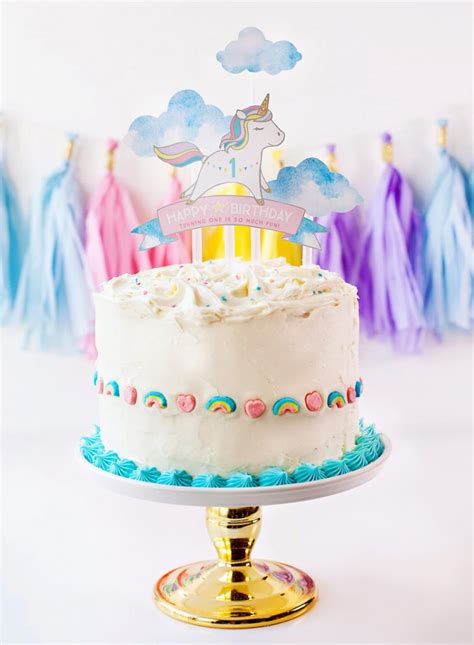 It's made with 5 rainbow color layers of delicious, moist, vanilla cake and covering in. (Simple & Sweet) Unicorn Birthday Party Ideas // Hostess ...