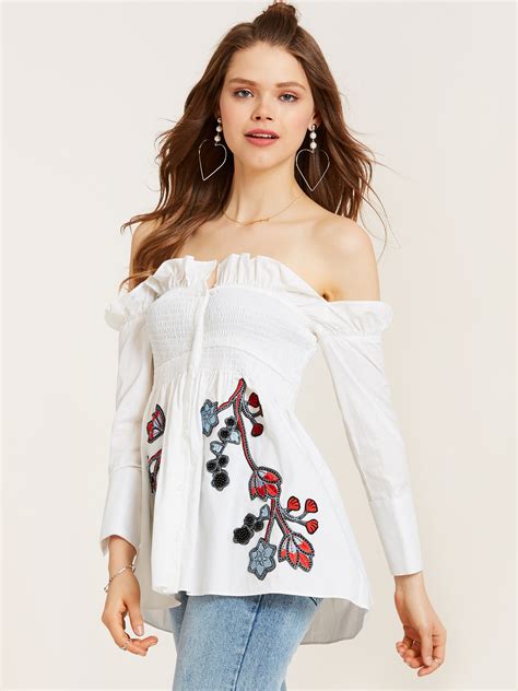 Long Sleeve Women Blouses Spring floral Embroidery And Shirts Female Ladies Casual Shirt Tops ...