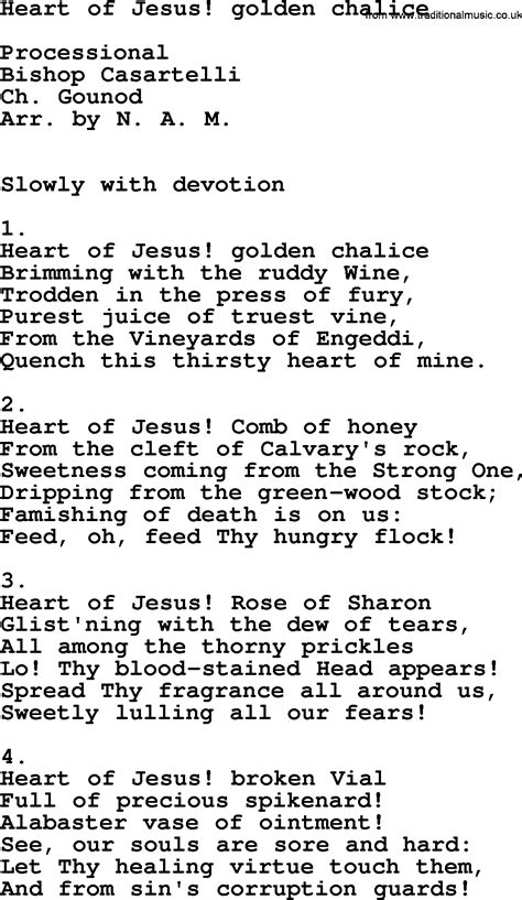 Catholic Hymns Song Heart Of Jesus Golden Chalice Lyrics And Pdf