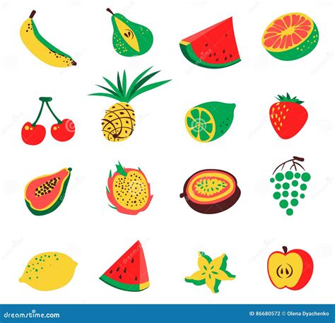 Set Of Exotic Fruits Detailed Vector Icons Tropical Fruits