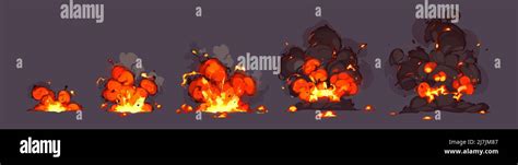 Explosion Of Bomb Rocket Hit Vector Animation Sprite Sheet Of Burst