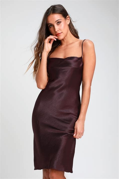 Sexy Dark Purple Dress Satin Dress Satin Midi Dress Lulus