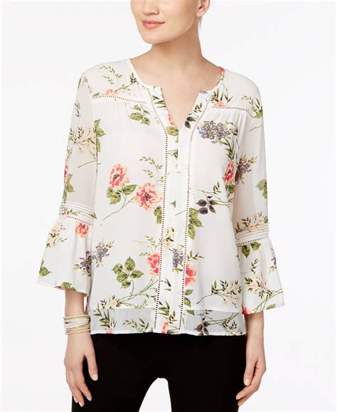 Fever Floral Print Illusion Sleeve Blouse Tops Women Macys Clothes Design Floral Print