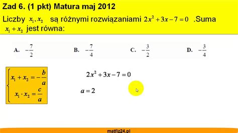 Matura z matematyki maj 2012 - zad 6 - Wzory Viete'a - Matfiz24.pl