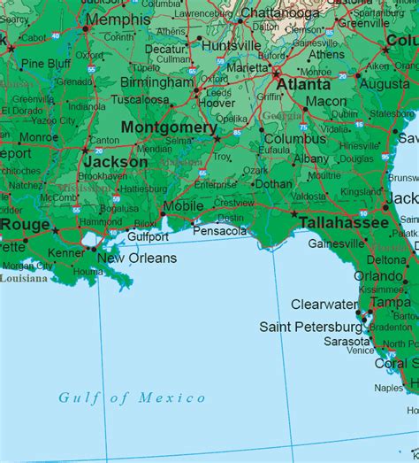 Deep South States Topo Map