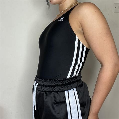 Funky Black And White 3 Stripe Adidas Lycra Bodysuit ⚡️ Depop