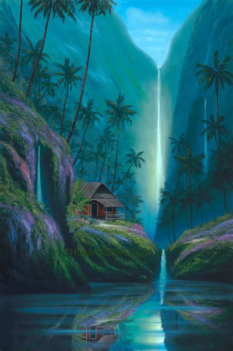Enchanted Tropical Waterfall 24x36 Painting Thomas Deir Studios