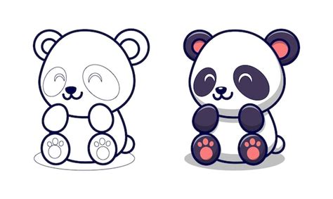 O Panda Fofo Está Sentado Com Desenhos Para Colorir Para Crianças