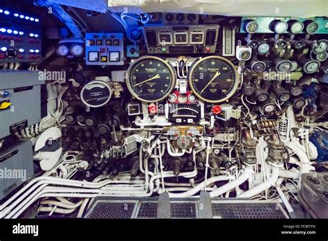 Driving Seat With Navigations Instruments In A Submarine From The Cold