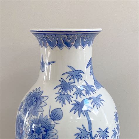 Large Chinoiserie Vase Blue White Chinese Floor Mantle Vase 17 Tall