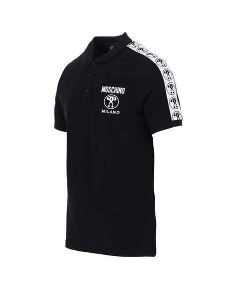 Moschino Cotton And White Question Mark Tape Polo Shirt In Black For Men