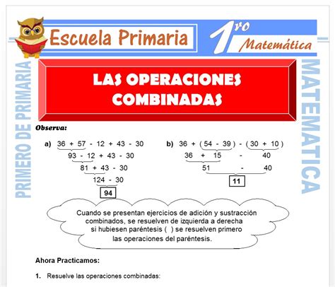 Las Operaciones Combinadas Primero De Primaria Escuela Primaria