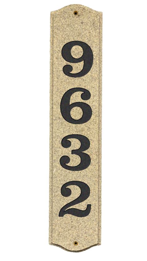 Custom address plaques made from aluminum, slate, ceramic, acrylic, brass, granite, stone, and bronze. Wexford Vertical Granite Address Plaque - Qualarc