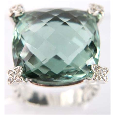 David Yurman Silver Prasiolite And Diamond Ring