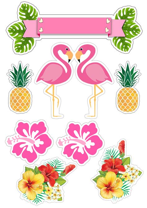 Topper Topo De Bolo Flamingo Tropical Para Imprimir Compartilhar Bolo