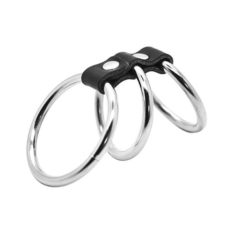 3 Rings Stainless Steel Leather Time Delay Penis Rings Set Male Penis Cock Rings Sex Toys