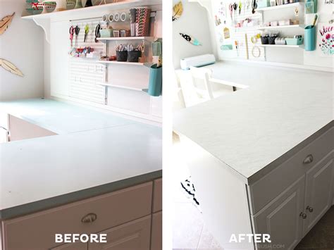Then you'll coat with the included black primer, which will show through the layers of colors you daub on top. DIY Laminate Countertops for a Home Office - Printable Crush