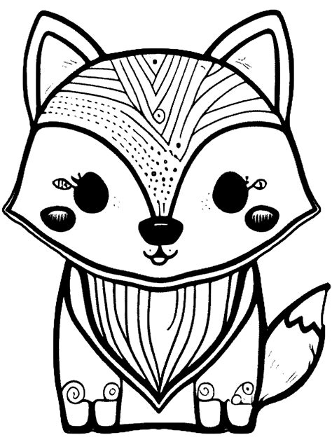 Smiling Kawaii Fox Coloring Page · Creative Fabrica