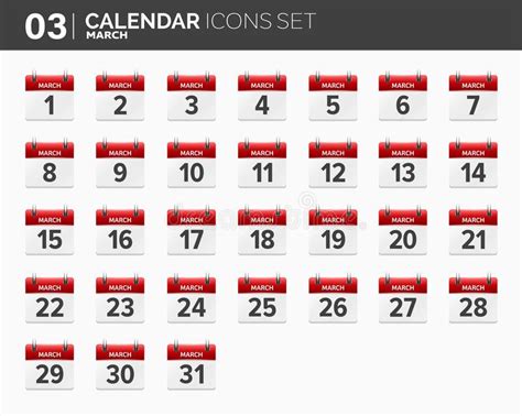 March Calendar Icons Stock Illustrations 1201 March Calendar Icons