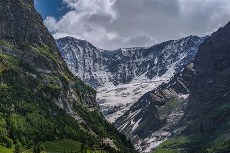 Beautiful Panorama Shot Of The Highest Mountains In The Swiss Alps