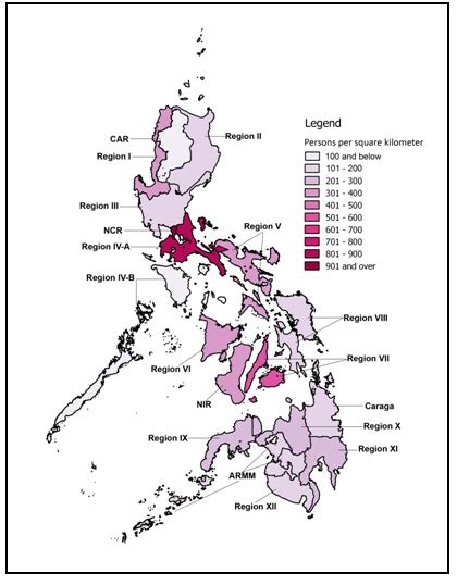 Philippine Population Density Based On The 2015 Census Of Population
