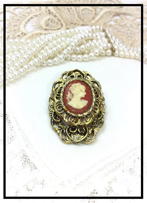 Lovely Vintage Cameo Brooch Gerrys Cameo Pin Victorian Inspired Cameo