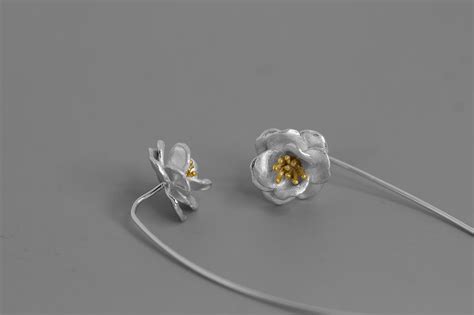 Camellia Flower Charm Earring Sterling Silver Blossom Flower Etsy