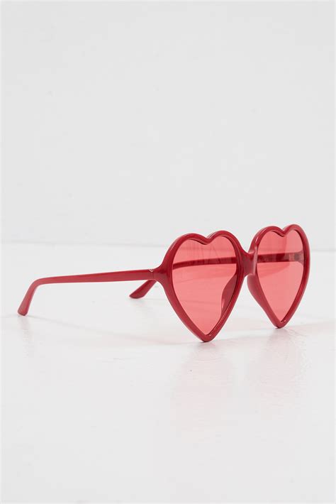 Red Tinted Lens Heart Shape Sunglasses Elleah Rebellious Fashion