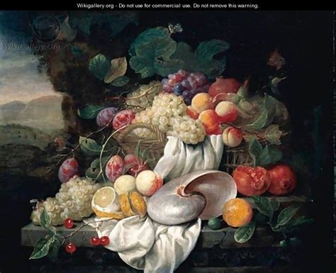 Still Life With Grapes Plums Apricots And A Pomegranate In A Basket