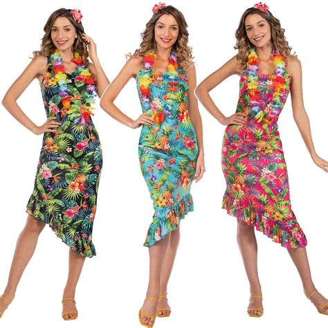 Adult Ladies Hawaiian Fancy Dress Costume Hula Luau Lei Flower Beach