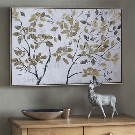 Contemporary Autumn Leaves Framed Wall Art In Cream And Gold