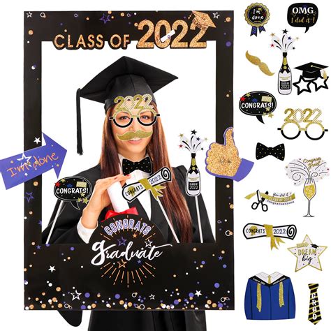 Buy 15 Pieces Graduation Photo Booth Props With Class Of 2022 Large