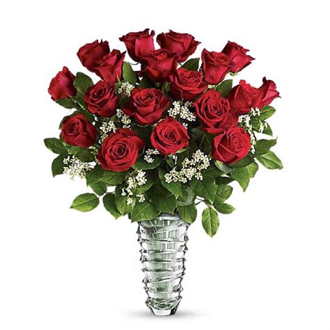 Valentine Vase Arrangement Of 18 Romantic Red Roses Send Valentines
