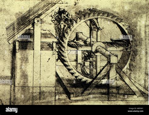 Leonardo Da Vinci Design Of War Machine With Four Crossbows Stock Photo