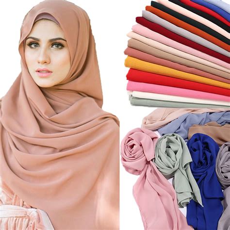 Spring Crinkle Bubble Chiffon Hijab Scarf Shawls Muslim Fashion Plain Wraps Headband Long