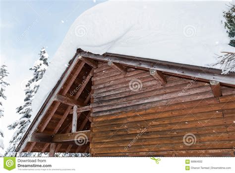Snow Covered Roof Of Hut In Snowfall Day Stock Photo Image Of Nature