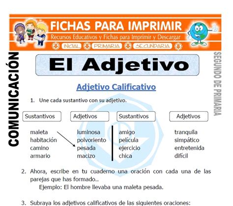 Este abecedario en español, sirve para niños de primaria, preescolar, kinder, entre otros. Ficha de El Adjetivo Segundo de Primaria - Fichas para ...