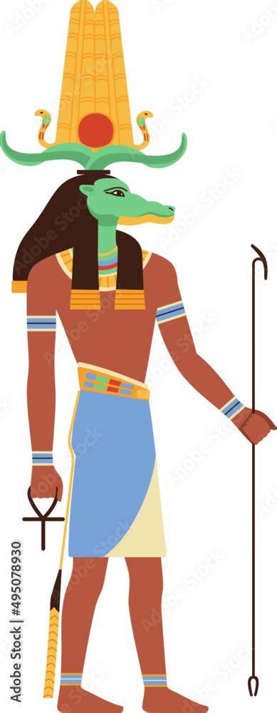 Sobek Ancient Egyptian God Cartoon Illustration Stock Vector Adobe Stock