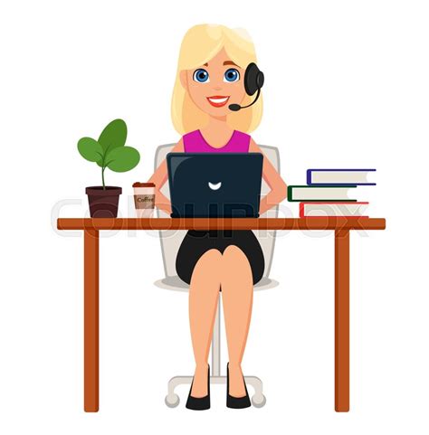 Business Woman Working On Laptop At Stock Vector Colourbox