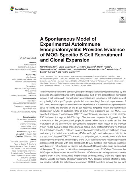 Pdf A Spontaneous Model Of Experimental Autoimmune Encephalomyelitis