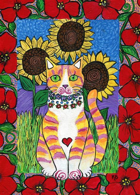 Cat Art Original Acrylic Painting Folk Art Orange Tabby In Etsy Cat