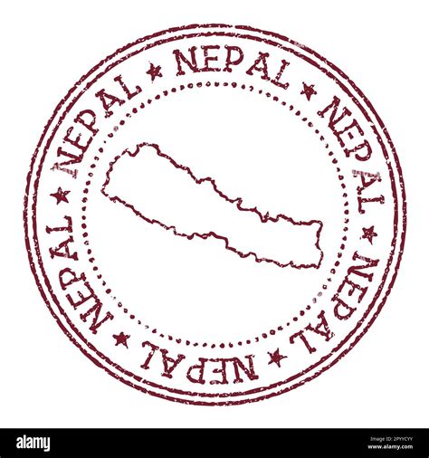 Nepal Round Rubber Stamp With Country Map Vintage Red Passport Stamp