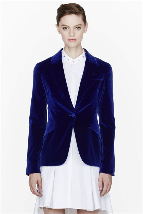 Alexander Mcqueen Royal Blue Velvet Peplum Blazer Blazers For Women