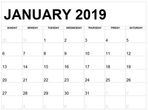 January 2019 Calendar Full Page To Print Printablecalendar
