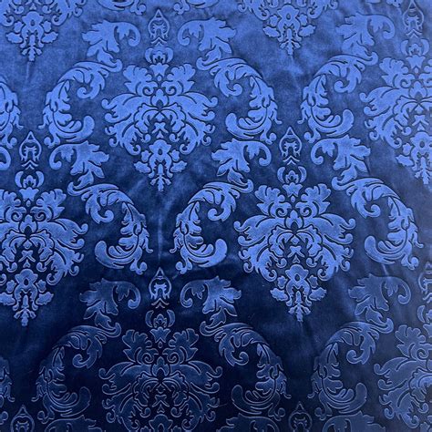Royal Blue Damask Embossed Velvet Upholstery Drapery Fabric Fashion
