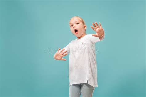Portrait Of The Scared Girl On Blue Stock Photo Image Of Child